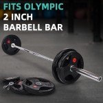 Fitvids Olympic Cast Iron 2-Inch Weight Plates Including 5FT Olympic Barbell Bar & Safely Locks, 100 Pounds Set (85 Lbs Plates + 15 Lbs Barbell Bar), Multiple Packages