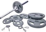 Signature Fitness Cast Iron Olympic 2-Inch Weight Plates Including 7FT Olympic Barbell, 130-Pound Set (85 Pounds Plates + 45 Pounds Barbell), Multiple Packages, X-Gen Style