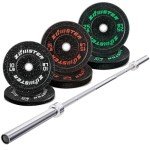Bumper Weight Plate Olympic Plate Hi-Temp Bumper Weight Plate with Steel Insert Strength Training Weight Lifting Plate (100LB Weight Set & 7FT Weight Bar)
