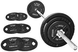 Signature Fitness Cast Iron Standard Weight Plates Including 5FT Standard Barbell with Star Locks, 45-Pound Set (35 Pounds Plates + 10 Pounds Barbell), Multiple Packages, Style #2