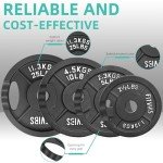 Fitvids Cast Iron 1" Standard Weight Plates Including 5FT Standard Barbell Bar & Star Locks, 95 Pounds Set (85 Lbs Plates + 10 Lbs Barbell Bar), Multiple Packages