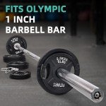 Fitvids Cast Iron 1" Standard Weight Plates Including 5FT Standard Barbell Bar & Star Locks, 95 Pounds Set (85 Lbs Plates + 10 Lbs Barbell Bar), Multiple Packages