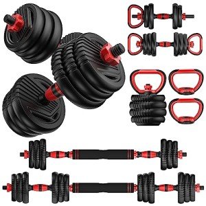 UNNMIIY Adjustable Dumbbell,10/20/35/45/70/90/110lbs Free Weight Set with Connector,4 in1 Dumbbell Used as Barbell,Kettlebells,Push up Stand,Fitness Exercises Home Gym Men/Women(70LBS(35LBS PAIR))