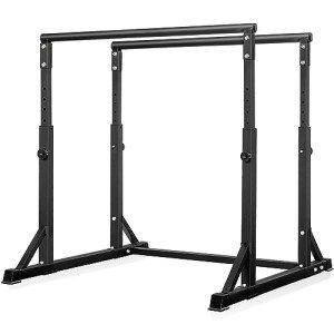 Bongkim Dip Bar, Heavy Duty Dip Station with 7 Height Levels, 800lbs Adjustable Parallel Bars for Tricep Dips Pull-Ups L-Sits Calisthenics Exercises Strength Training for Home Gym Outdoor (Black)