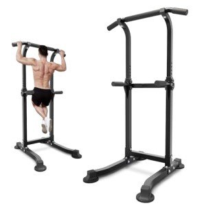 ZENOVA Pull Up Bar Dip Bar Power Tower Workout Dip Station Height Adjustable Free Standing Chin Up Bar for Men Women Teens 300LBS Weight Capacity (Black)