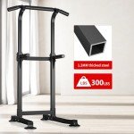 ZENOVA Pull Up Bar Dip Bar Power Tower Workout Dip Station Height Adjustable Free Standing Chin Up Bar for Men Women Teens 300LBS Weight Capacity (Black)