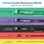 FitBeast Resistance Bands Set, 5 Different Levels, Pull Up Assist Bands for Strength Training, Crossfit, Powerlifting, Muscle Toning, Mobility Exercises, Full-Body Workout (Vibrant 5-125 lbs)