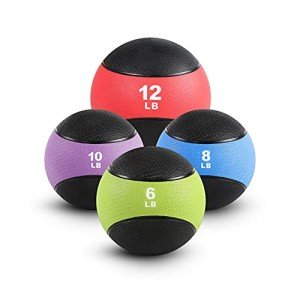 RitFit Weighted Medicine Ball Set - 6LB / 8LB / 10LB / 12LB, Non-Slip Rubber Shell & Dual Texture Grip - Workout Exercise Ball for Core Strength, Balance Training, Coordination Fitness