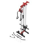 ER KANG Cable Station Wall Mount, 18in Pulley Tower, Dual Pulley System, High & Low Cable Machine, LAT Pull-Down & Row Tower with Flip-Up Footplate, Home Gym Cable Crossover (Red)