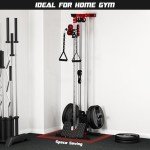 Liksodo Cable Station Wall Mounted, 18 Height Pulley Tower, LAT Pull-Down Machine with Adjustable Dual Pulley System, High and Low Cable Crossover Machine with LAT Row LAT Tower for Home Gym, Red