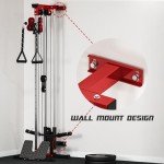 Liksodo Cable Station Wall Mounted, 18 Height Pulley Tower, LAT Pull-Down Machine with Adjustable Dual Pulley System, High and Low Cable Crossover Machine with LAT Row LAT Tower for Home Gym, Red