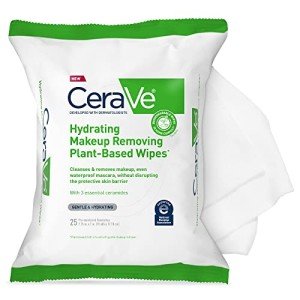 CeraVe Hydrating Facial Cleansing Makeup Remover Wipes, Plant Based Face Wipes, Biodegradable in Home Compost, Face Wash Cloth, Suitable for Sensitive Skin, Fragrance-free Non-comedogenic, 25 Count
