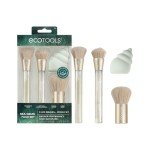 EcoTools Sea Gems Face Makeup Brush & Sponge 4 Piece Set, Eco-Friendly Makeup Brushes & Makeup Sponge, For Foundation, Blush, Contour, & Setting Powder, Recycled Plastic, Cruelty-Free Tools