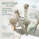 EcoTools Sea Gems Face Makeup Brush & Sponge 4 Piece Set, Eco-Friendly Makeup Brushes & Makeup Sponge, For Foundation, Blush, Contour, & Setting Powder, Recycled Plastic, Cruelty-Free Tools