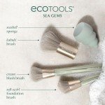 EcoTools Sea Gems Face Makeup Brush & Sponge 4 Piece Set, Eco-Friendly Makeup Brushes & Makeup Sponge, For Foundation, Blush, Contour, & Setting Powder, Recycled Plastic, Cruelty-Free Tools