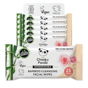 The Cheeky Panda Bamboo Face Cleanser Makeup Remover Wipes Rose Scented | 6 Packs of 25 Face Wipes | 99% Purified Water Wipes | Plant Based & Vegan Wet Wipes | Sustainable Alternative