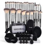 MAANGE Makeup Brushes, 49 Pcs Makeup Tool Set Premium Synthetic Makeup Brush Set Foundation Powder Concealers Eye Blush Make Up Brush Kit (Black/Silver, 49 Piece Set)