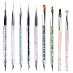 Nail Art Brushes 9PCS Nail Brush Set with Liner Brush and Dotting Pens for Home and Professional Salon Use
