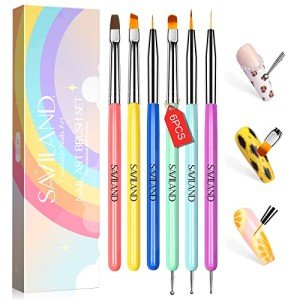 SAVILAND 6PCS Nail Art Brushes Set – Multifunctional Nail Brushes for Nail Art Nail Design Brush Gel Nail Brush for Nail Extension Nail Art Liner Brush 3 Sizes Dotting Tools for DIY