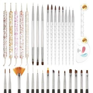 Beetles 31pcs Nail Art Brushes, Nail Dotting Tools, Nail Drawing Pens, Nail Dust Brush, Striping Nail Art Liner Brushes, Nail Art Pens with Nail Brush Holder All in One for Starter Nail Art Design