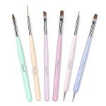 Beetles Gel Polish Nail Art Brushes Set - 6 Pcs, Gray, Wood Alloy Handle, Wood Head, Dotting Pen, Salon & DIY Nail Art, Valentines Day Gifts for Her