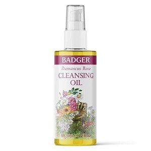 Badger Rose Face Cleansing Oil, Organic Facial Cleanser & Makeup Remover, Non-Greasy Moisturizing Skin Balancing Gentle Face Cleanser w/Pure Rose Oil, 2 fl oz Glass Bottle