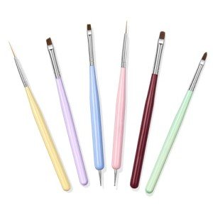 Faiteary Nail Art Brushes, 6PCS Nail Design Painting Brush Sets with Nail Polish Brush Nail Liner Brush Nail Extension Gel Brush Builder Nail Gel Brush and Nail Dotting Tool for DIY Nail Art