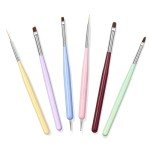 Faiteary Nail Art Brushes, 6PCS Nail Design Painting Brush Sets with Nail Polish Brush Nail Liner Brush Nail Extension Gel Brush Builder Nail Gel Brush and Nail Dotting Tool for DIY Nail Art