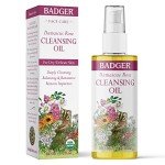 Badger Rose Face Cleansing Oil, Organic Facial Cleanser & Makeup Remover, Non-Greasy Moisturizing Skin Balancing Gentle Face Cleanser w/Pure Rose Oil, 2 fl oz Glass Bottle