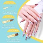 Finea Nail Art Brushes and Dotting Tools 6pcs Set for Builder Gel Polygel Gel Polish Paint Design with Flat, Round, Thin Liner, French Tip, Small Detail Painting, 3D Acrylic Flower Brushes, Gold Blue