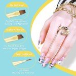 Finea Nail Art Brushes and Dotting Tools 6pcs Set for Builder Gel Polygel Gel Polish Paint Design with Flat, Round, Thin Liner, French Tip, Small Detail Painting, 3D Acrylic Flower Brushes, Gold Blue