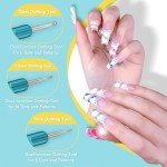 Finea Nail Art Brushes and Dotting Tools 6pcs Set for Builder Gel Polygel Gel Polish Paint Design with Flat, Round, Thin Liner, French Tip, Small Detail Painting, 3D Acrylic Flower Brushes, Gold Blue