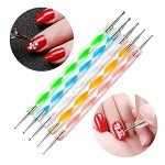 FULINJOY Nail Dotting Tools 10 Pcs Kit, 5 Pcs Double-end Nail Dotting tools and 5 Pcs Nail Art Liner Brushes, Nail Art Design Tools