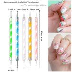 FULINJOY Nail Dotting Tools 10 Pcs Kit, 5 Pcs Double-end Nail Dotting tools and 5 Pcs Nail Art Liner Brushes, Nail Art Design Tools