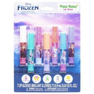 Disney Frozen 7 Piece Plant Based Lip Gloss, Girls Party Favors, First Makeup Set for Girl, Perfect for Parties, Sleepovers, and Birthday Gifts, Ages 3+, by Townley Girl