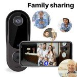 Taishixing Smart 2.4G WiFi Remote Video Doorbell Camera, Intelligent Visual Doorbell Camera Home Intercom HD Wireless Rechargeable Security Door Doorbell Camera,Two-Way Audio, Photo, with Chime