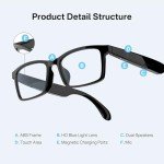 Bluetooth Audio Smart Blue Light Glasses for Men & Women, Blue Light Filtering & Open Ear Sound Smart Glasses with Mic & Speakers - Touch & Voice Assistant Compatible for Office,Music,Answering Calls