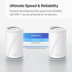TP-Link Tri-Band WiFi 7 BE10000 Whole Home Mesh System (Deco BE63) - 6-Stream 10 Gbps, 4X 2.5G Ports Wired Backhaul, 4X Smart Internal Antennas, VPN, AI-Roaming, MU-MIMO, HomeShield (3-Pack)