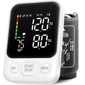 Blood Pressure Monitor Automatic Upper Arm Machine Accurate Adjustable Digital BP Cuff Kit Led Backlit Display 2 Users 240 Sets Memory Includes Storage Bag White