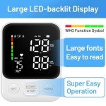 Blood Pressure Monitor Automatic Upper Arm Machine Accurate Adjustable Digital BP Cuff Kit Led Backlit Display 2 Users 240 Sets Memory Includes Storage Bag White