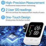 Blood Pressure Monitor Automatic Upper Arm Machine Accurate Adjustable Digital BP Cuff Kit Led Backlit Display 2 Users 240 Sets Memory Includes Storage Bag White