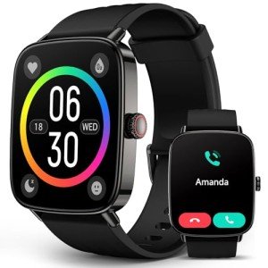 AI Voice-Controlled Smart Watches with 1.85" Screen - IP68 Waterproof, 24/7 Heart Rate Monitoring, Stress/Sleep/SpO2 Tracker, 100+ Sports Modes, Weather, Compatible with Android & iOS, Black