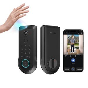 Lockin Veno Pro Palm Vein Video Smart Lock with 2K 180° Camera, Video Doorbell, Fingerprint Recognition, AI Motion Detection, IP65, App Control, 32GB Storage, No Extra Base Required, No Monthly Fee