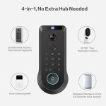 Lockin Veno Pro Palm Vein Video Smart Lock with 2K 180° Camera, Video Doorbell, Fingerprint Recognition, AI Motion Detection, IP65, App Control, 32GB Storage, No Extra Base Required, No Monthly Fee