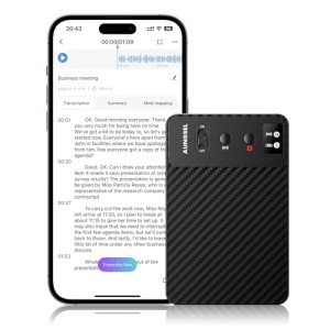 AI Voice Recorder, Free Transcribe & Summarize AI Audio Recorder, Support 121 Languages, 64GB Memory, Wireless Charging, App/Web Control, Digital Recording Device for Lectures, Meetings, Calls, Black