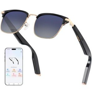 AI Translation Smart Sunglasses for Men Women, AI Language Translator Glasses with Bluetooth 5.4, Speakers and Mics Open Ear, Hands-Free Calling, Voice Assistant, Polarized Anti-UV, Rose Gold