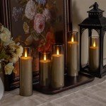 Yeelida Flameless Flickering Candles with Remote Control and Timer, Battery Operated LED Fake 2.2" x 5",6",7",8",8" Plastic Pillar Candles for Home Decor(Long-Lasting, Grey)