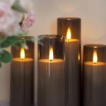 Yeelida Flameless Flickering Candles with Remote Control and Timer, Battery Operated LED Fake 2.2" x 5",6",7",8",8" Plastic Pillar Candles for Home Decor(Long-Lasting, Grey)