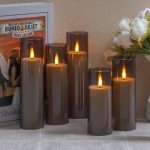 Yeelida Flameless Flickering Candles with Remote Control and Timer, Battery Operated LED Fake 2.2" x 5",6",7",8",8" Plastic Pillar Candles for Home Decor(Long-Lasting, Grey)