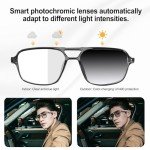 XrKrOPTend Smart Bluetooth Glasses with Speakers & Mic, Fashion Pilot Wearable Audio Sunglasses,Photochromic Polarized Lenses,Blue Light&UV Protection,Bluetooth Remote Camera, Smart Voice Assistant